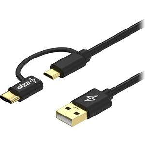 AlzaPower Core 2 in 1 Micro USB + USB-C 1 m čierny