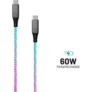 FIXED LED Cable USB-C / USB-C so svietiacim efektom a podporou PD 1,2 meter 60 W opletený dúhový
