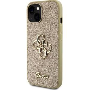 Guess PU Fixed Glitter 4G Metal Logo Zadný Kryt pre iPhone 15 Gold
