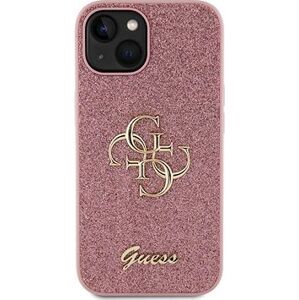 Guess PU Fixed Glitter 4G Metal Logo Zadný Kryt pre iPhone 15 Pink