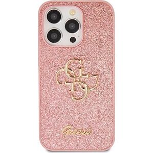 Guess PU Fixed Glitter 4G Metal Logo Zadný Kryt pre iPhone 15 Pro Pink