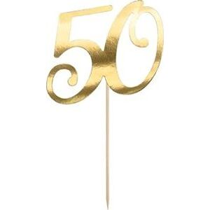 Dekorácia na tortu – 50 – narodeniny – Happy Birthday – zlatá – 20,5 cm