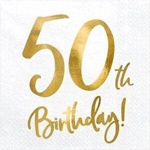 Obrúsky 50 rokov – narodeniny – biele – 33 × 33 cm, 20 ks
