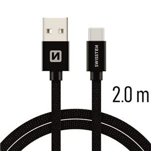 Swissten textilný dátový kábel USB-C 2 m čierny