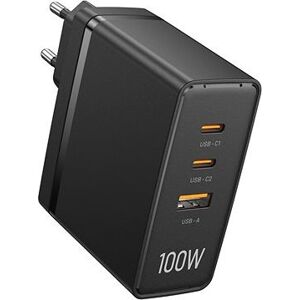 Vention Ultra 3-Port USB (C+C+A) GaN Charger (100 W/100 W/30 W) Black